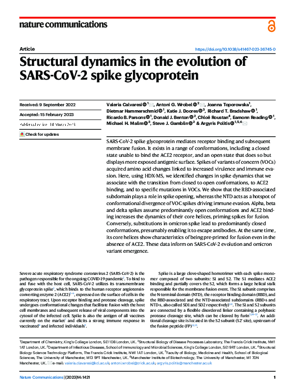 (PDF) Structural dynamics in the evolution of SARS-CoV-2 spike glycoprotein