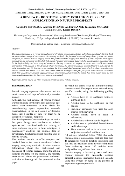 (PDF) A Review of Robotic Surgery Evolution , Current Applications and ...