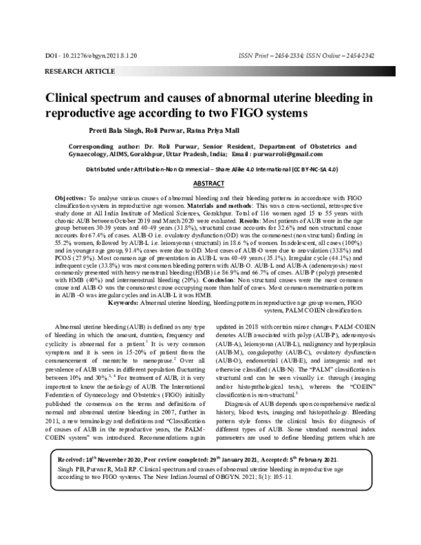 (PDF) Clinical spectrum and causes of abnormal uterine bleeding in ...