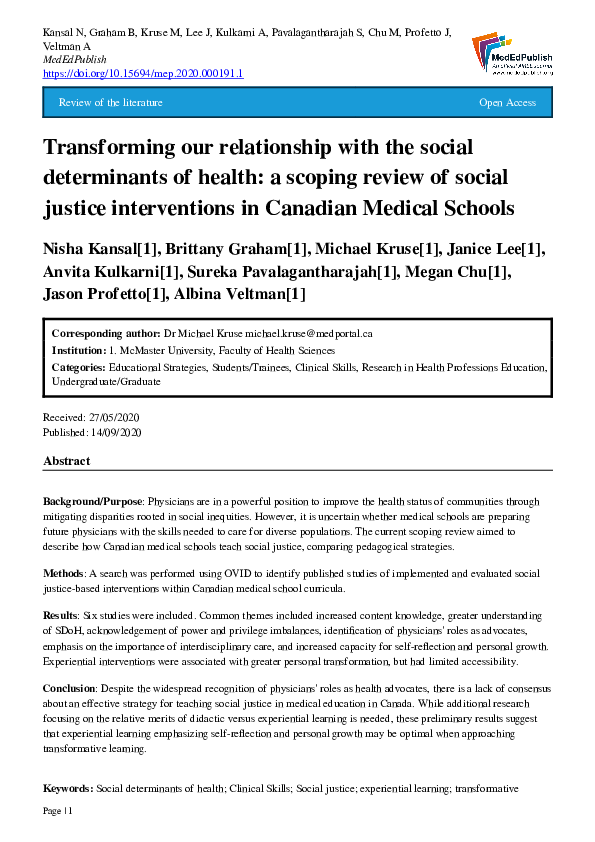 (PDF) Transforming our relationship with the social determinants of ...