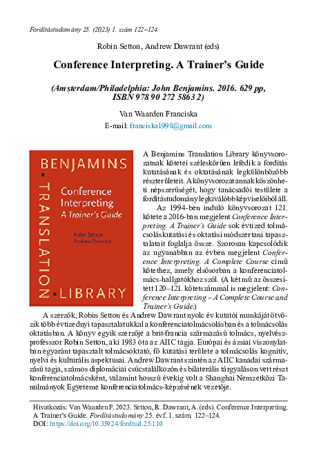 (PDF) Robin Setton, Andrew Dawrant (eds): Conference Interpreting. A ...