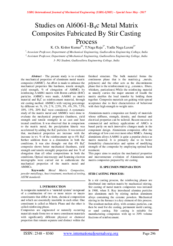 (PDF) Studies on Al6061-B 4 c Metal Matrix Composites Fabricated By ...