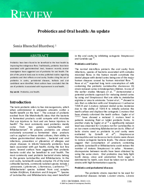 (PDF) Probiotics and oral health: an update