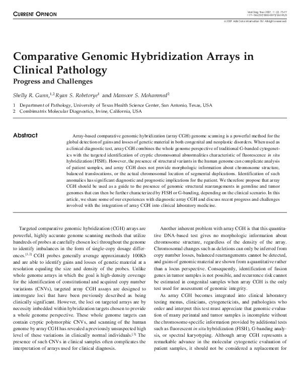 (PDF) Comparative Genomic Hybridization Arrays in Clinical Pathology