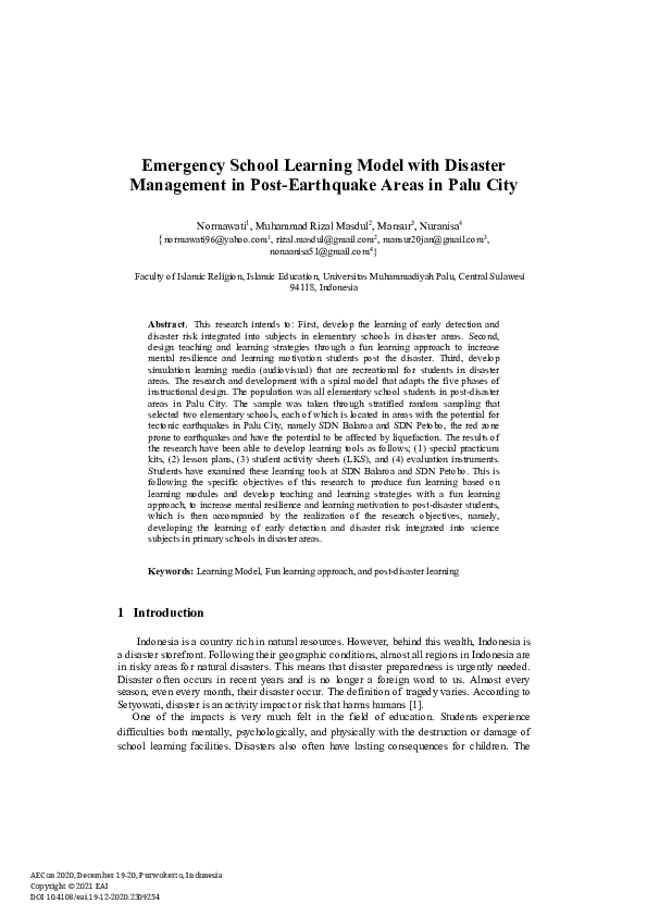 (PDF) Emergency School Learning Model with Disaster Management in Post ...