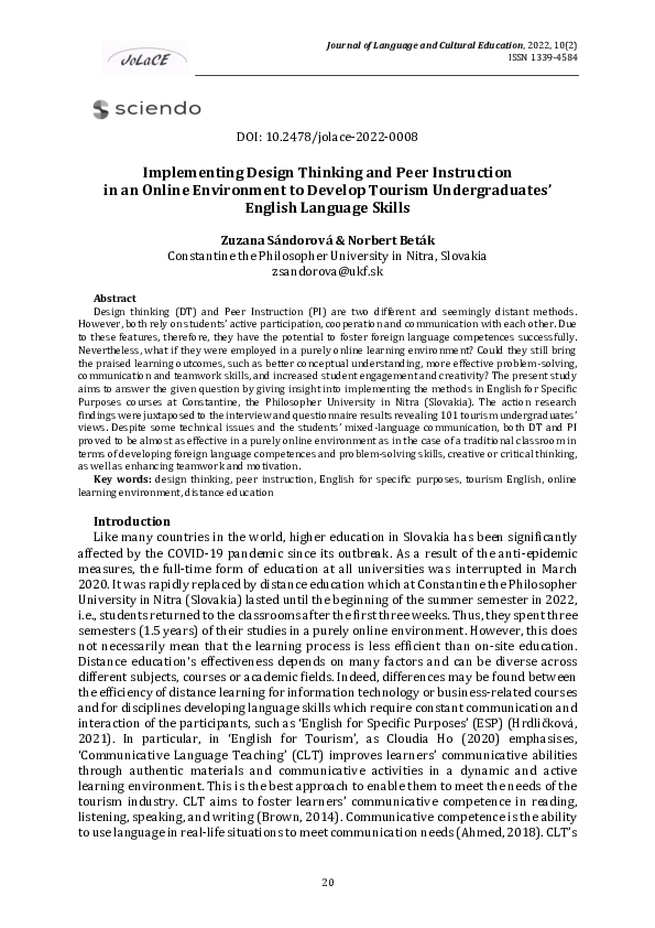 (PDF) Implementing Design Thinking and Peer Instruction in an Online ...