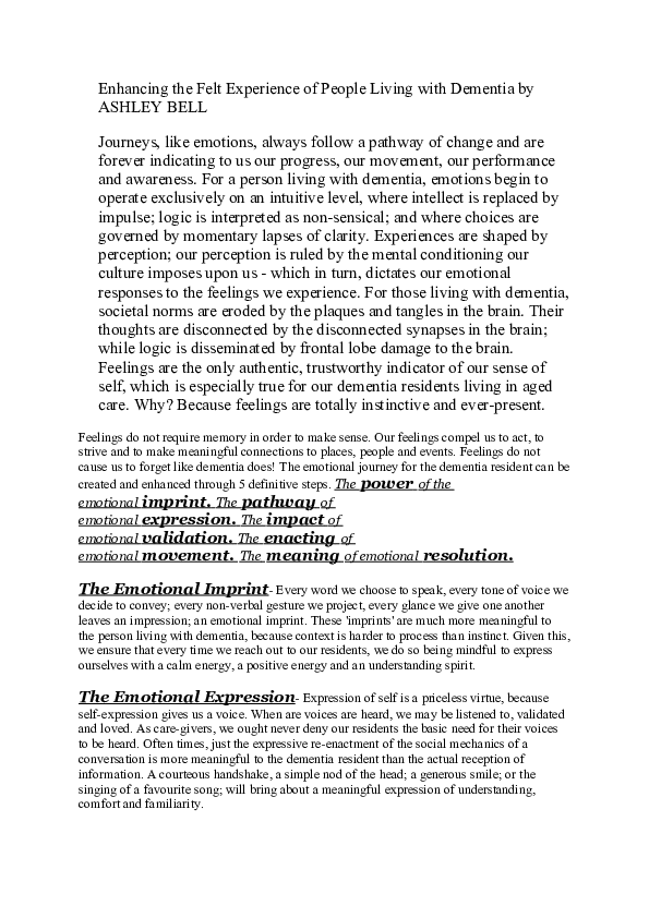 (DOC) Enhancing the Felt Experience of People Living with Dementia by ...