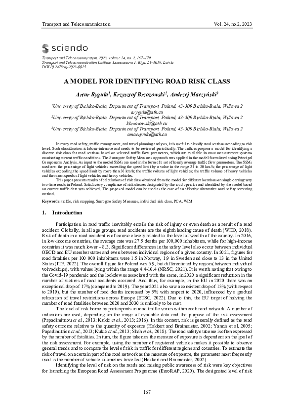 (PDF) A Model for Identifying Road Risk Class Andrzej Maczynski