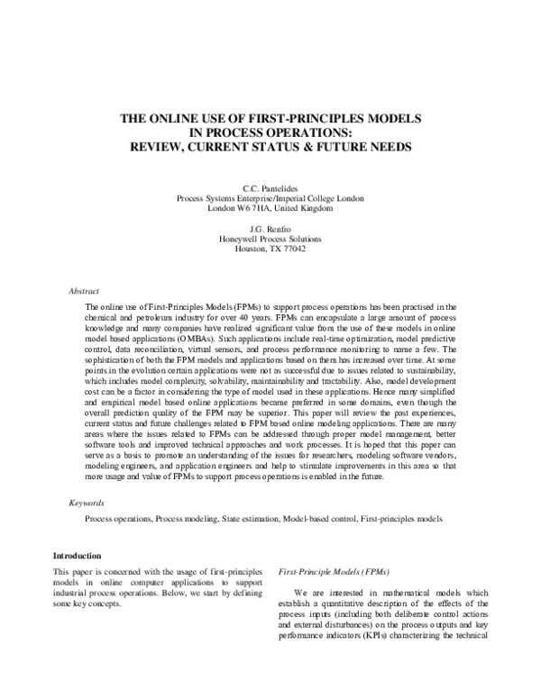 (PDF) The online use of first-principles models in process operations ...