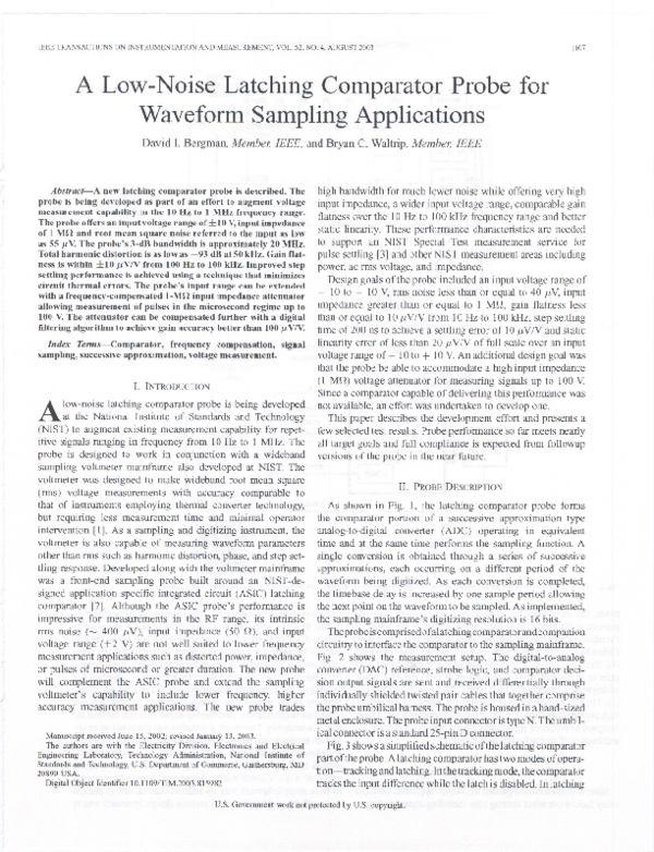(PDF) A lownoise latching comparator probe for waveform sampling