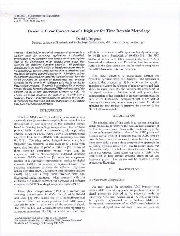 (PDF) Dynamic Error Correction of a Digitizer for Time-Domain Metrology