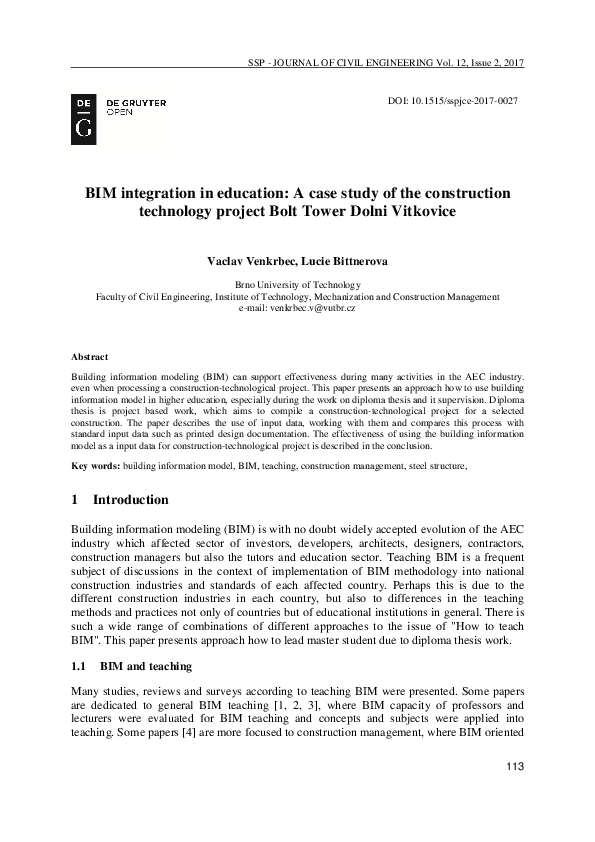 (PDF) BIM integration in education: A case study of the construction ...