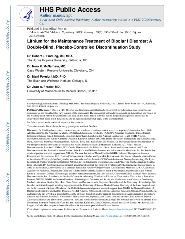 (PDF) Lithium for the Maintenance Treatment of Bipolar I Disorder: A ...