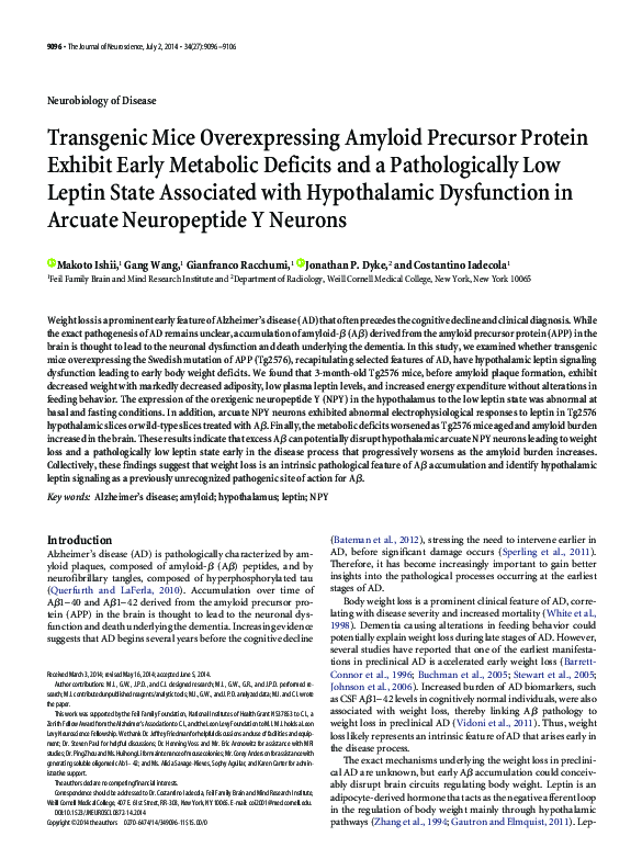 Picture of (PDF) Transgenic mice overexpressing amyloid precursor protein exhibit ...