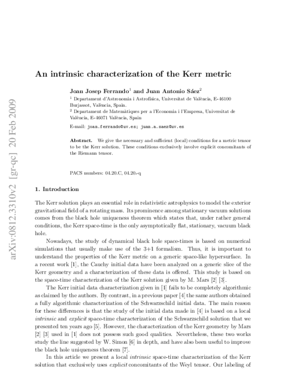 (PDF) An intrinsic characterization of the Kerr metric