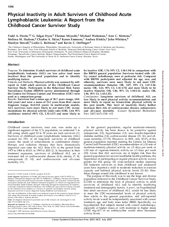(PDF) Physical Inactivity in Adult Survivors of Childhood Acute ...