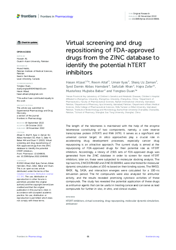 (PDF) Virtual screening and drug repositioning of FDAapproved drugs