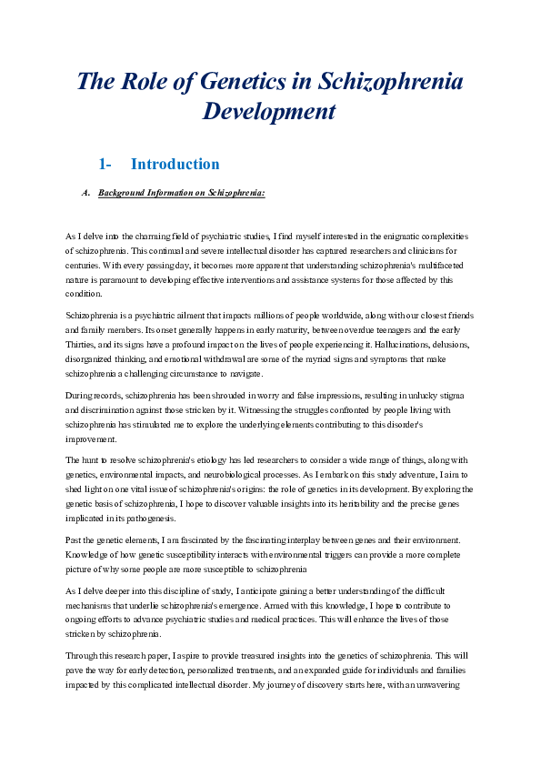 (DOC) The Role of Genetics in Schizophrenia Development