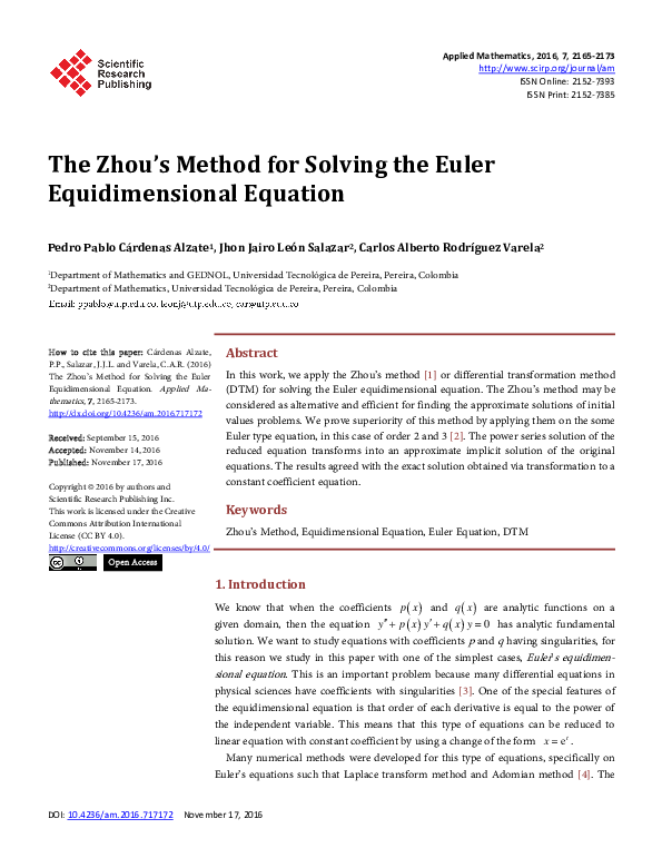 (PDF) The Zhou’s Method for Solving the Euler Equidimensional Equation