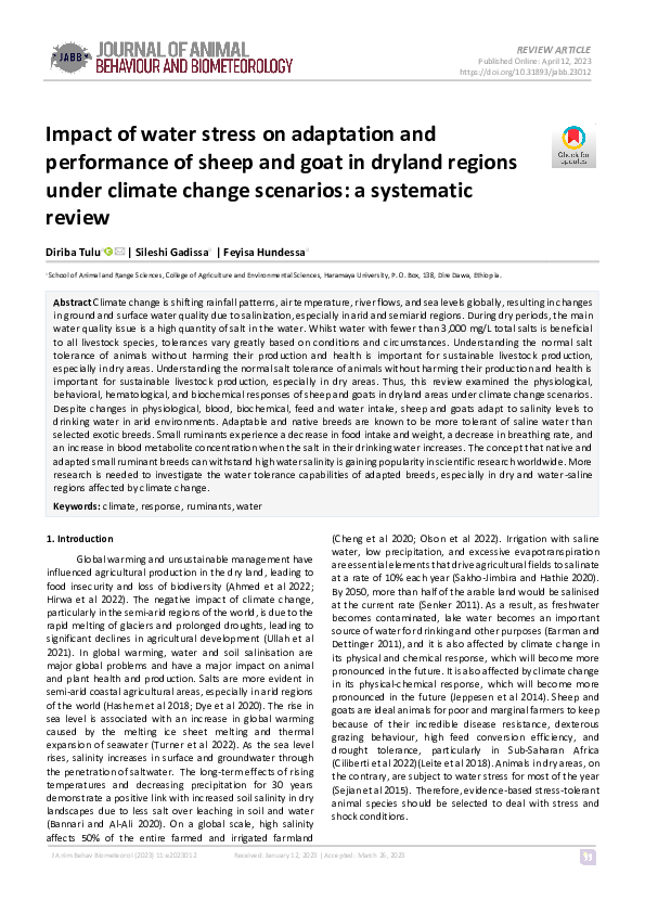 (PDF) Impact of water stress on adaptation and performance of sheep and ...
