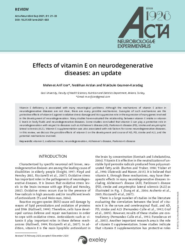 (PDF) Effects of vitamin E on neurodegenerative diseases: an update