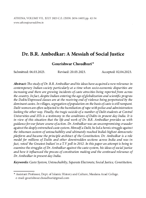 (PDF) Dr. B.R. Ambedkar: A Messiah of Social Justice