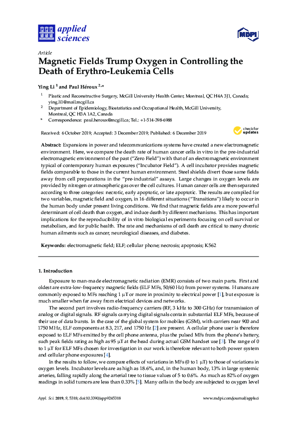 (PDF) Magnetic Fields Trump Oxygen in Controlling the Death of Erythro ...