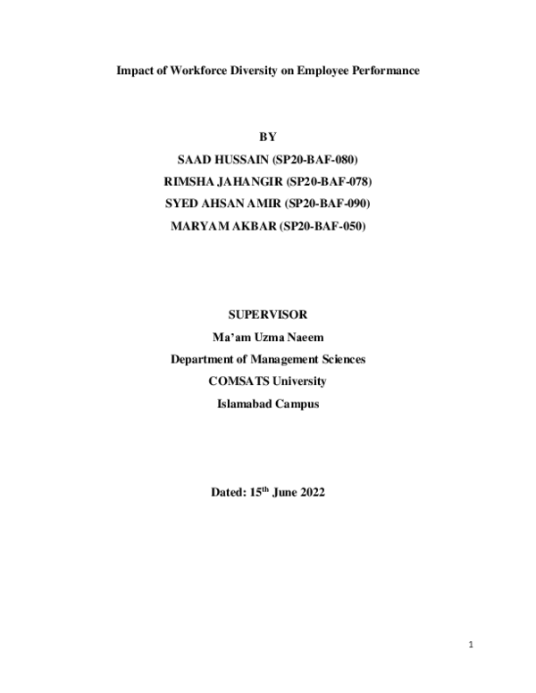 (PDF) Impact of Workforce Diversity on Employee Performance