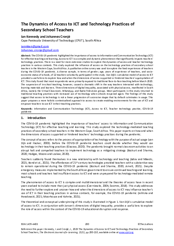 (PDF) The Dynamics of Access to ICT and Technology Practices of ...