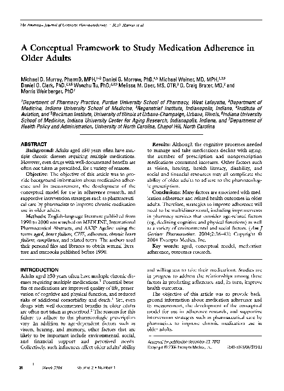 (PDF) A conceptual framework to study medication adherence in older adults