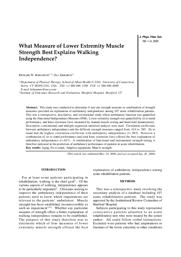 (PDF) What Measure of Lower Extremity Muscle Strength Best Explains