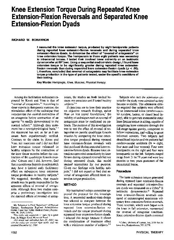 (PDF) Knee Extension Torque During Repeated Knee ExtensionFlexion