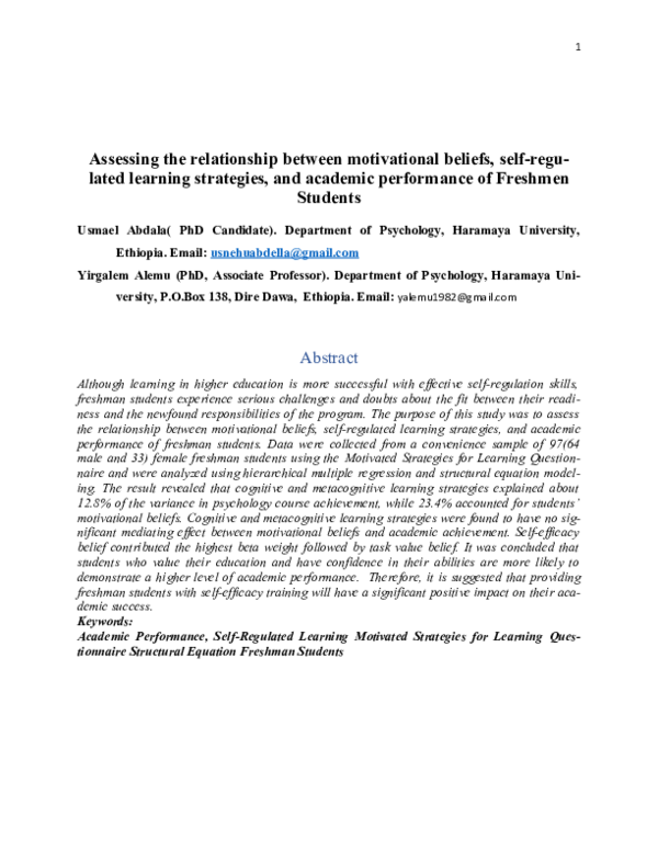 (DOC) Assessing the relationship between motivational beliefs ...