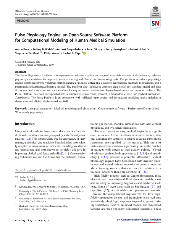 (PDF) Pulse Physiology Engine: an Open-Source Software Platform for ...