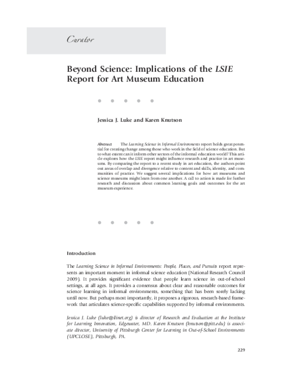 (PDF) Beyond Science: Implications of the LSIE Report for Art Museum ...
