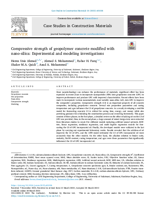 (PDF) Compressive strength of geopolymer concrete modified with nano ...