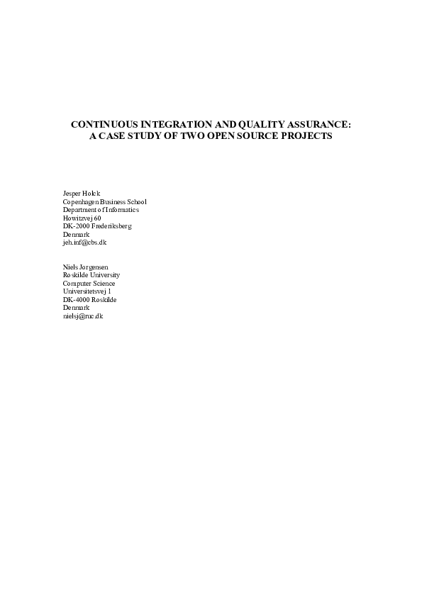 (PDF) Continuous Integration and Quality Assurance: a case study of two ...