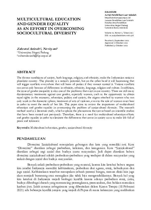 (PDF) Multicultural Education and Gender Equality as an Effort in ...