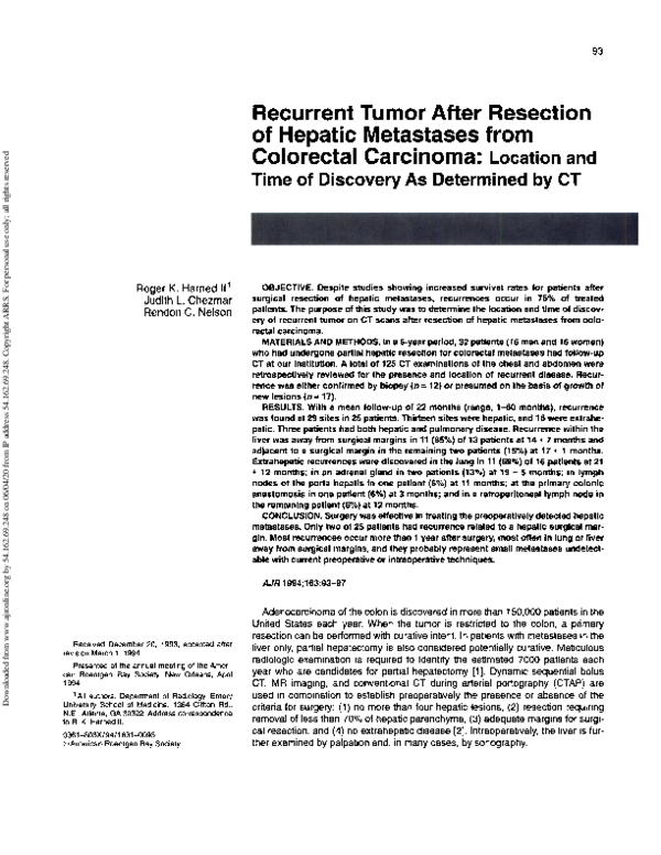 (PDF) Recurrent tumor after resection of hepatic metastases from ...