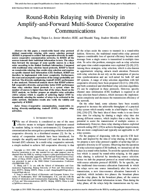 (PDF) Round-Robin Relaying With Diversity in Amplify-and-Forward ...