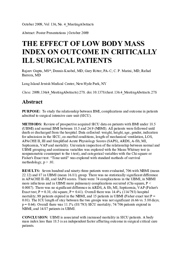 (PDF) The Effect of Low Body Mass Index on Outcome in Critically Ill ...