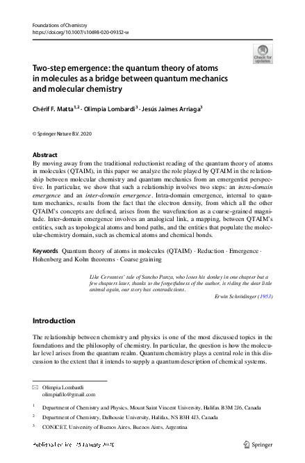 (PDF) Two-step emergence: the quantum theory of atoms in molecules as a ...