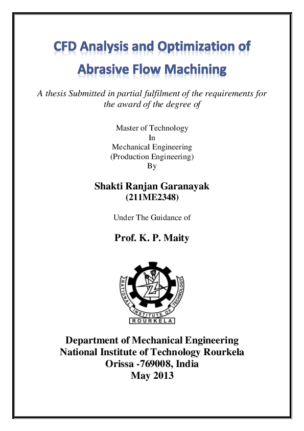 (PDF) CFD analysis and Optimization of Abrasive Flow Machining