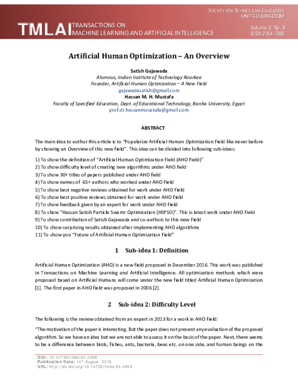 (PDF) Artificial Human Optimization – An Overview