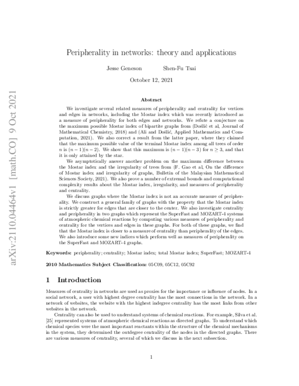 (PDF) Peripherality in networks: theory and applications