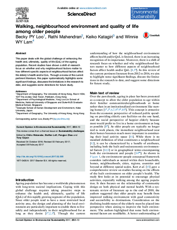 (PDF) Walking, neighbourhood environment and quality of life among ...