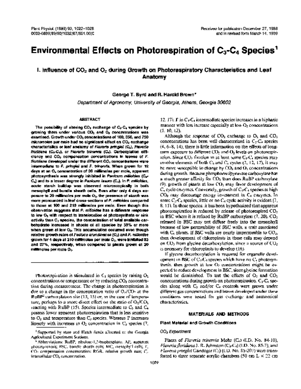 (PDF) Environmental Effects on Photorespiration of C3-C4 Species