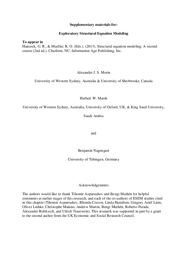 (PDF) Supplementary Materials For: Exploratory Structural Equation Modeling