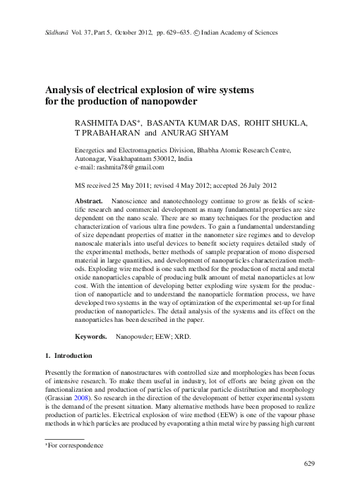 (PDF) Analysis of electrical explosion of wire systems for the ...