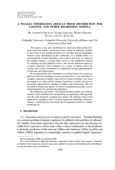(PDF) A weakly informative default prior distribution for logistic and ...